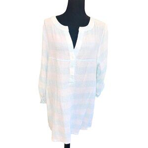 Light Blue Striped Kaktus Waffle Gauze Tunic Shirt 100% Cotton XL Sustainable